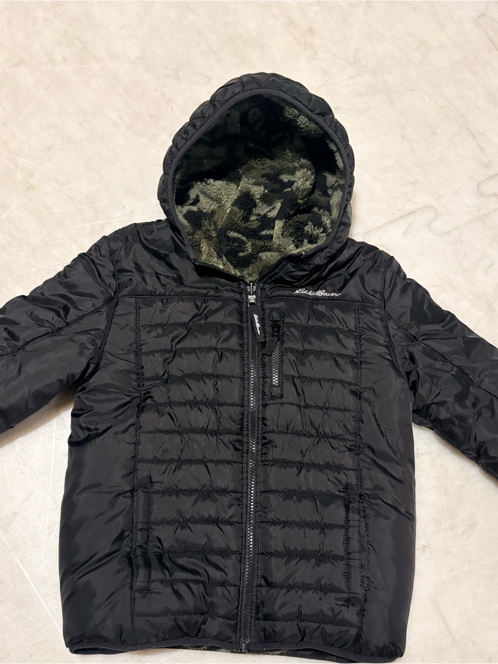 Eddie Bauer Black/Camo reversible jacket- like new